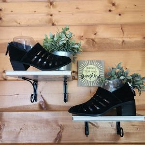 1. State 💜 Shoes Ilee Black Suede Leather Ankle Booties Cutout Heeled Shoe 6.5M